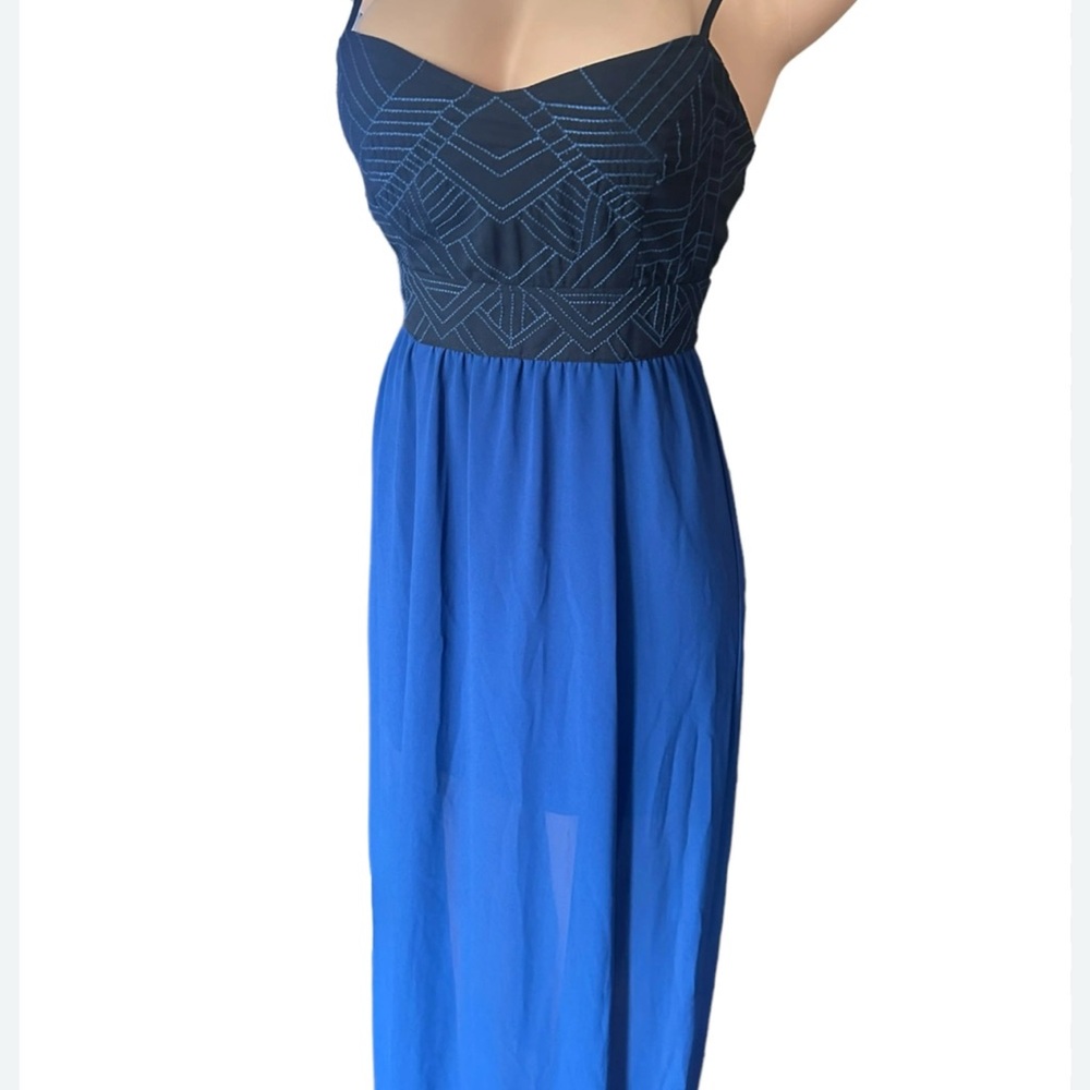 Blue and Black Spaghetti Strap Sweetheart Dress